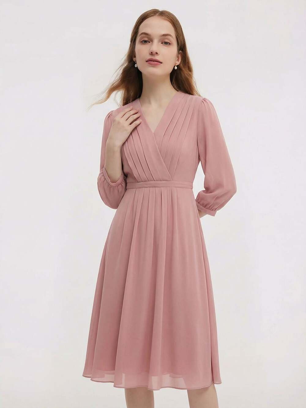 GOELIA Women's V-Neck Pleated Lace Up Wrap Midi Dress